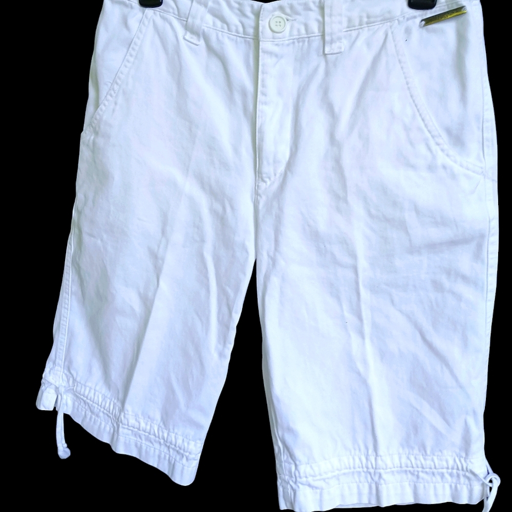 White Cargo Shorts with Knee-Length Design